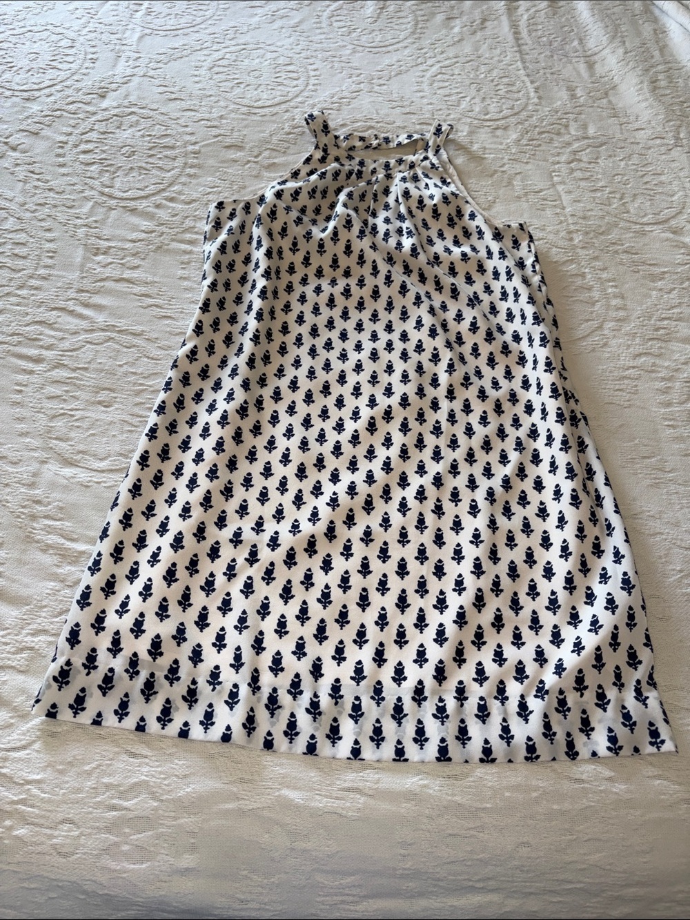 J. Crew Lined Cream Dress with Blue Floral Print EUC 6